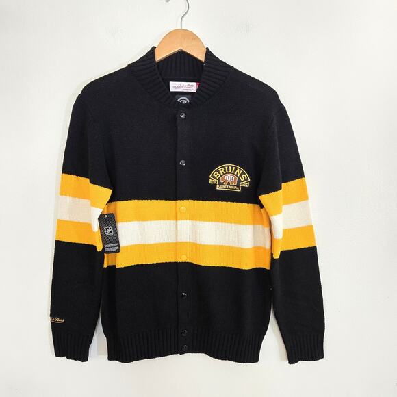 New Boston Bruins Mitchell and Ness Centennial Stripe Cardigan Sweater Size XS - Picture 2 of 13